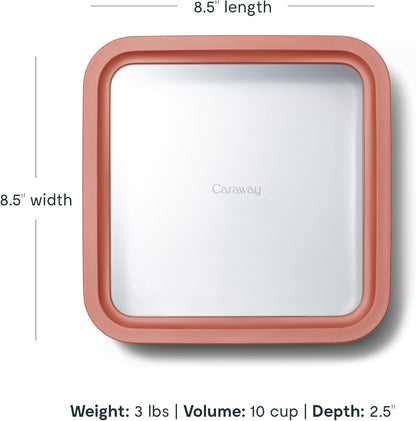 Caraway Glass Food Storage, 10 Cup Glass Container - Ceramic Coated Food Container - Non Stick Lunch Box Container with Glass Lids. Dishwasher, Oven