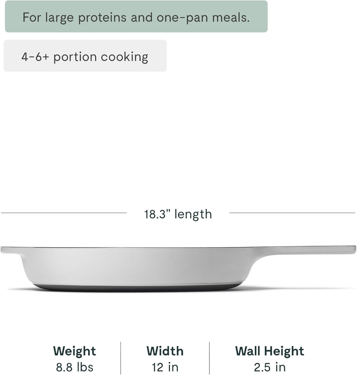 Caraway Cast Iron Skillet - 12” Enameled Cast Iron Pan With 3 Layer Enamel Coating - No Seasoning Required - Compatible With All Stovetops - Free From Forever Chemicals - Gray