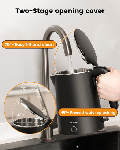 Electric Kettle Stainless Steel, 1.0L Small Water Boiler 1200W Fast Boiling, Double Wall Tea Kettle Pot Automatic Shut Off
