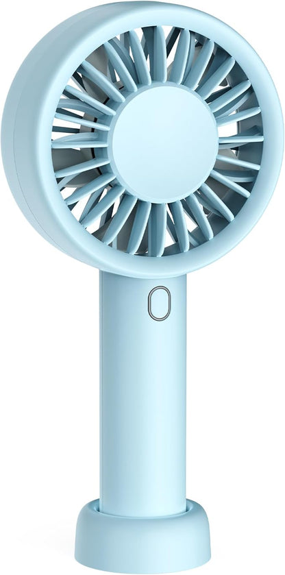 Mini Fan Portable Handheld Fan, USB Rechargeable Personal Fan with Base, 10H Long Lasting Battery Mini Pocket Cooling Fan for Desktop Travel Outdoor Vacation Concert Lash Makeup Use