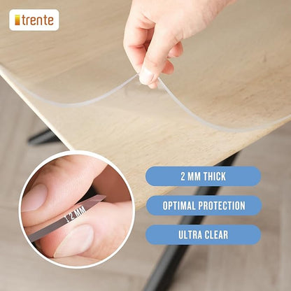 Clear Table Cover Protector, 40x68 inch , German Quality with 2 Mm Thickness, Stain Resistant Dining Pad with Beveled Edges, Washable Tablecloth, Fitted Clear Desk Cover for Indoor & Outdoor Use