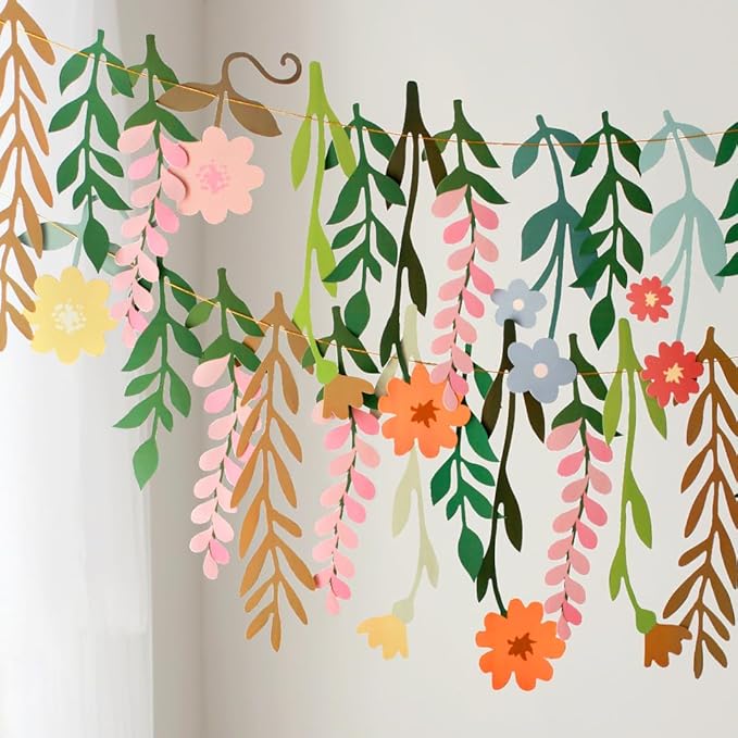 Colorful Wild Flower Garland Floral Banner Garden Party Decorations,Double-Sided Leaf Floral Garland Hanging Flowers for Decoration,Wildflower Party Decorations for Birthday Wedding Baby Shower