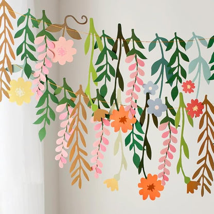 Colorful Wild Flower Garland Floral Banner Garden Party Decorations,Double-Sided Leaf Floral Garland Hanging Flowers for Decoration,Wildflower Party Decorations for Birthday Wedding Baby Shower