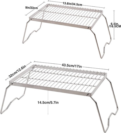Redcamp 17" Large Folding Campfire Grill 304 Stainless Steel Grate, Heavy Duty Portable Camping Grill with Carrying Bag for Outdoor Cooking