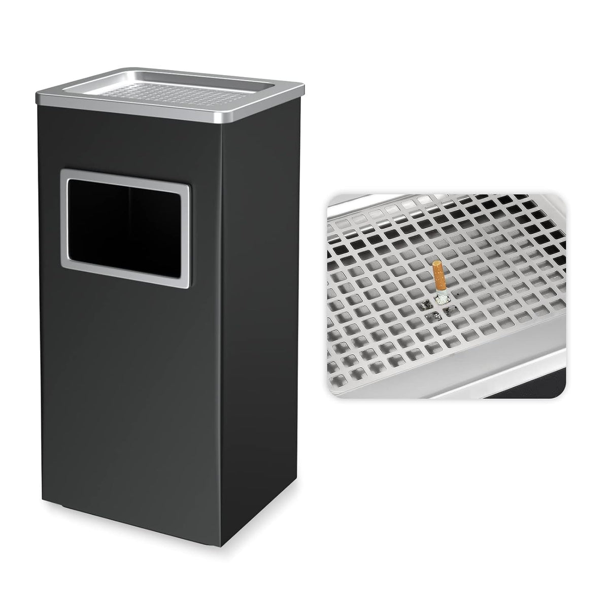 BEAMNOVA Trash Can Indoor Outdoor Black Stainless Steel Commercial Garbage Can Industrial Garbage Enclosure Inside Cabinet with Lid Waste Container, Black, 31 * 25 * 61 cm / 12.2 * 9.8 * 24 in