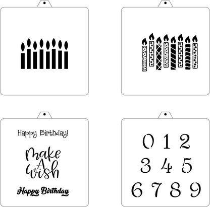 Birthday Cookie Cutter and Stencil Set Bundle Kit PYO Cookies Paint Your Own Diy Bakery Fondant Sugar Happy Birthday Wedding Baby Candle Kids