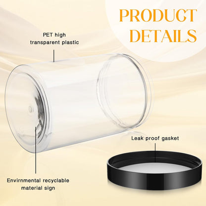 Patelai 4 Pieces Round Wide-mouth Leak Proof Plastic Container Jars with Lids for Travel Storage Makeup Beauty Products Face Creams Oils Salves Ointments DIY Making(27 Ounce,Black)