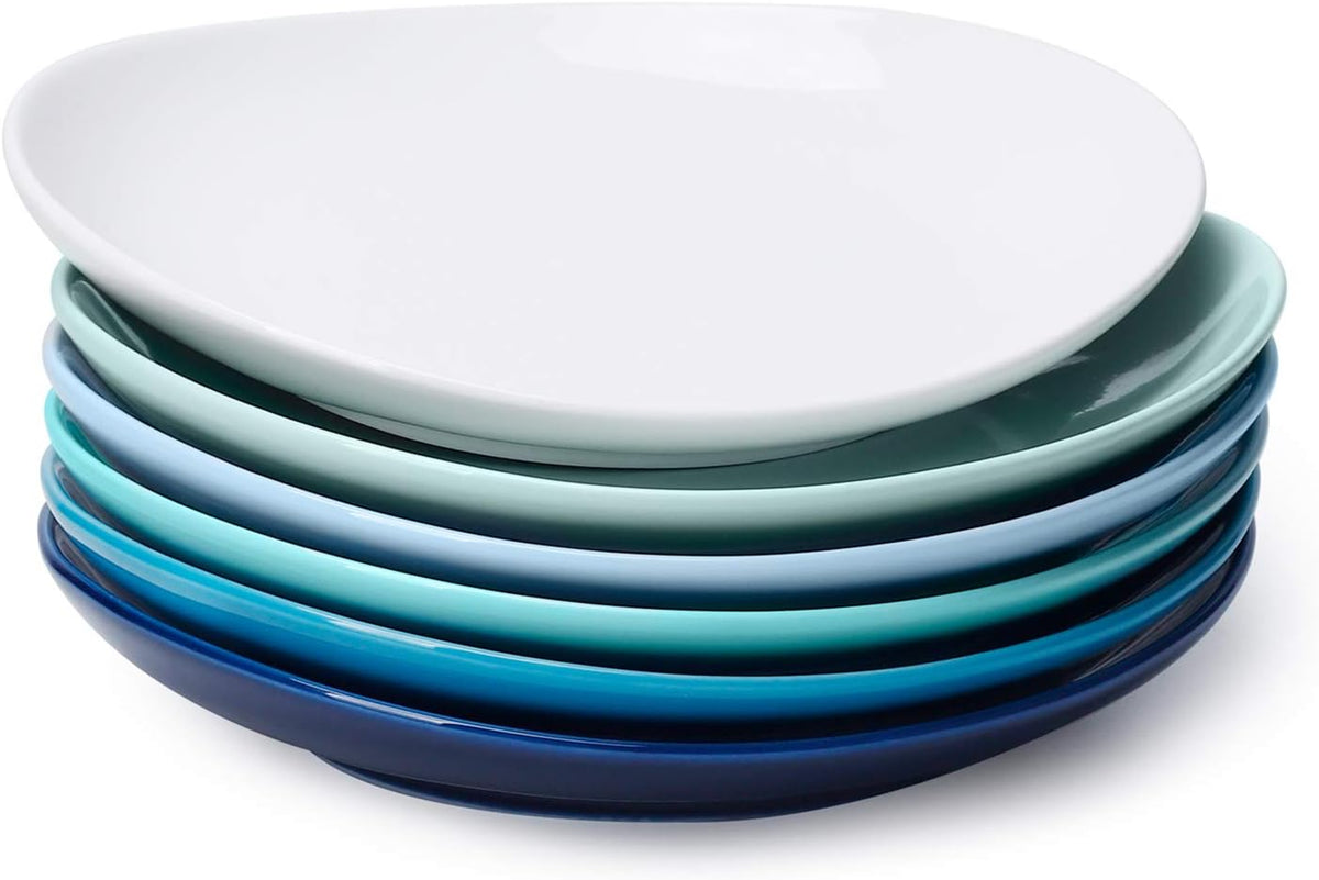 Sweese Porcelain Dessert Plates - 7.8 Inch Salad Plates, Small Appetizer Plates Set of 6 - Dishwasher, Microwave, Oven Safe - Azure Dreamscape Color