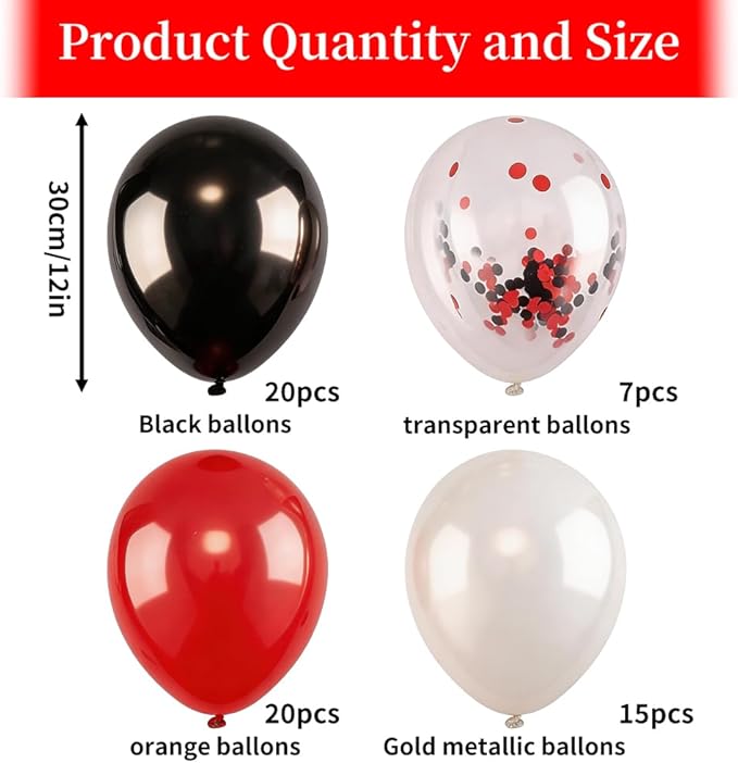 60Pcs Black and Red Balloons Graduation Balloons - 12 Inch Black Red Confetti with Ribbons for 2026 Graduation Decorations for Grad Party Decorations