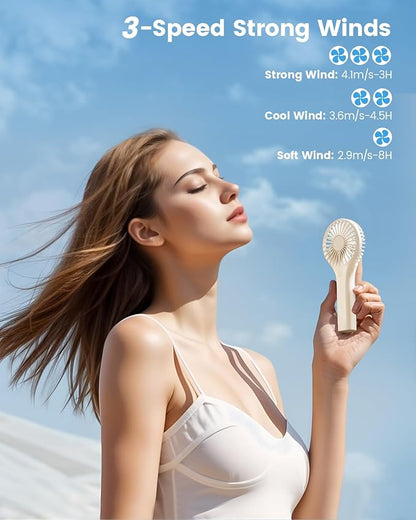 Edvision Portable Mini Fan - Powerful Personal Handheld Fan with 3 Speeds, Cute and Small, USB Rechargeable for Travel/Lash/Makeup/Outdoor/Home, Beige