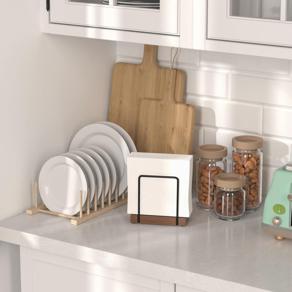 Napkin Holder for Table, Bamboo Iron Standing Napkin Dispenser for Dining Table Farmhouse Cocktail Picnic Rustic Wood Holders All Kitchen Dining Room