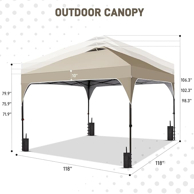 10x10FT Canopy Tent, 1-Button Push Instant Pop Up Canopy with 4 Sandbags, Easy Setup Outdoor Gazebo Shelter