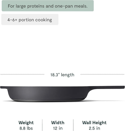Caraway Cast Iron Skillet - 12” Enameled Cast Iron Pan With 3 Layer Enamel Coating - No Seasoning Required - Compatible With All Stovetops - Free From Forever Chemicals - Charcoal