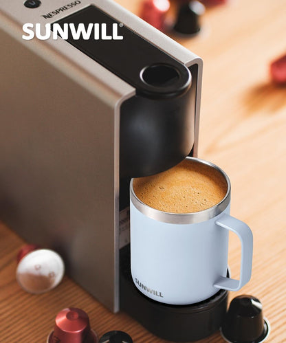 Sunwill Travel Coffee Mugs Set of 4, Insulated Tumbler with Lid, 14 oz Stainless Steel Cup with Handle Bulk for Gift, Camping, Office