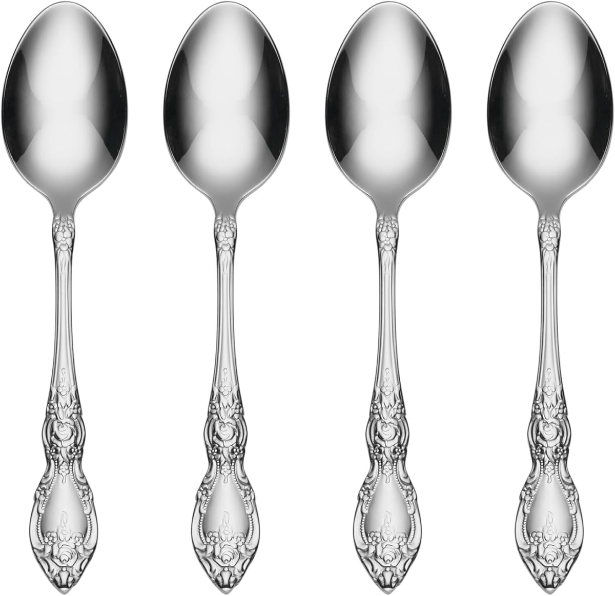 Oneida 2285004E Wordsworth Everyday Flatware Teaspoons, Set Of 4, 18/0 Stainless Steel, 5.93" L x 1.3" W