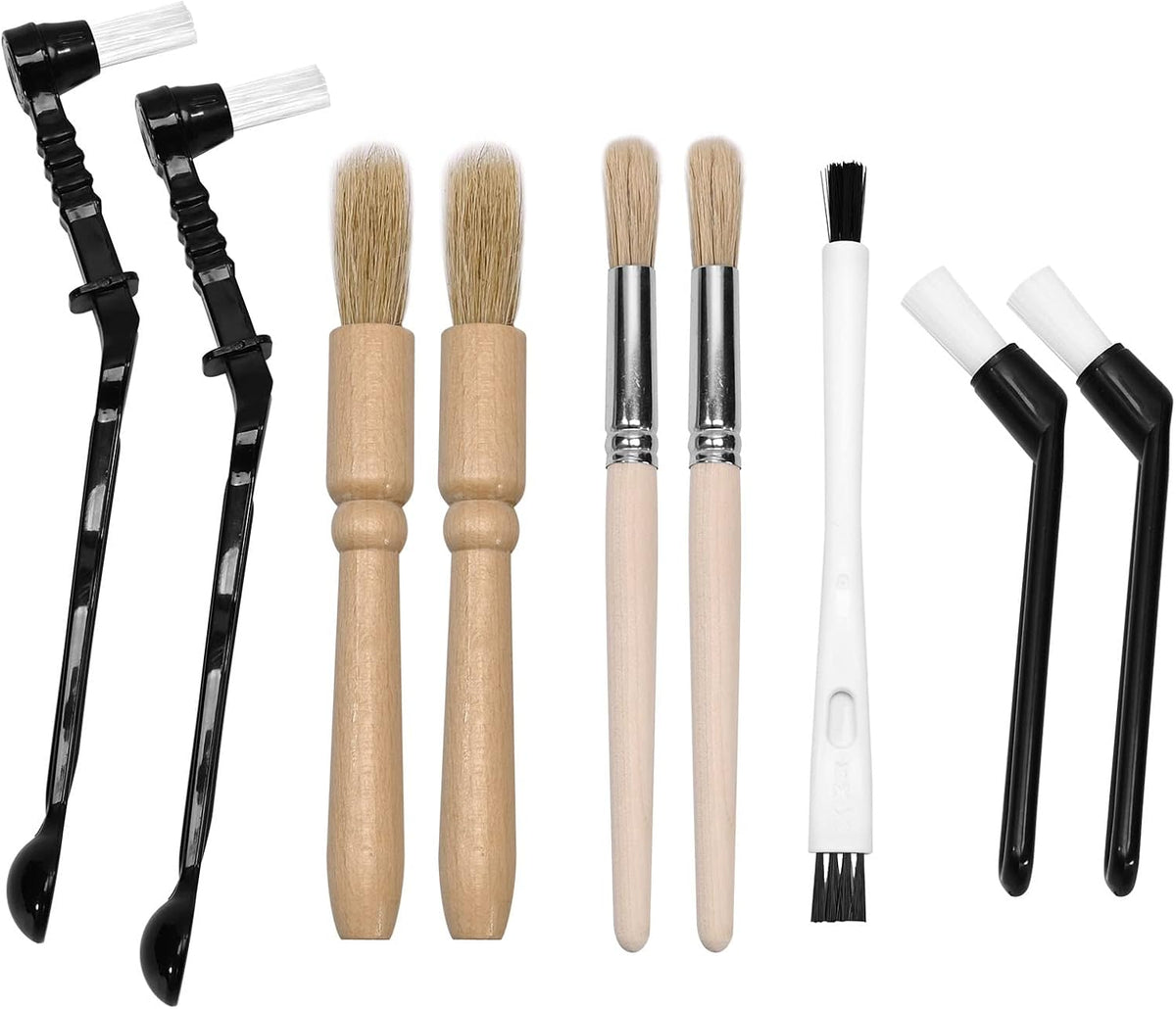 9PCS Coffee Machine Cleaning Brush Grinder Wooden Cleaning Brush Coffee Machine Head Brush Coffee Brush, Black Handle Coffee Machine Brush