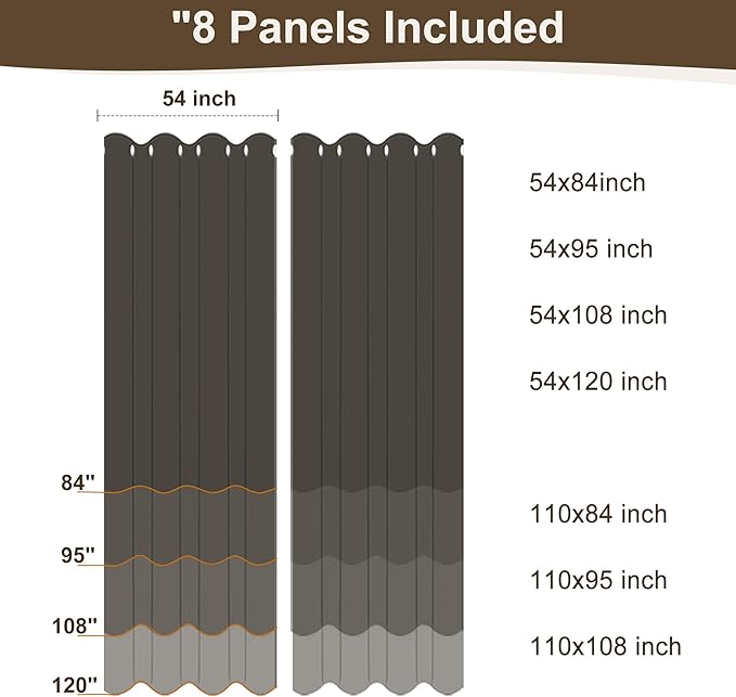 HolidayIdeas Rod Pocket Outdoor Patio Curtains Waterproof 8 Counts 54x95 Inch- Protect Privacy & Weatherproof Balcony Outdoor Curtains for Apartments,Porch, Gazebo, Pergola, Sliding Glass Door