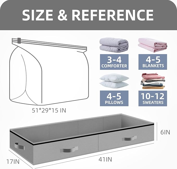 TAILI Under Bed Vacuum Storage Bags for Comforters and Blankets, Save 80% Space, Large Capacity Foldable Under Bed Storage Box for Quilts Pillow Blankets Linen, 41" x 17.7" x 6", Jumbo Vacuum Seal