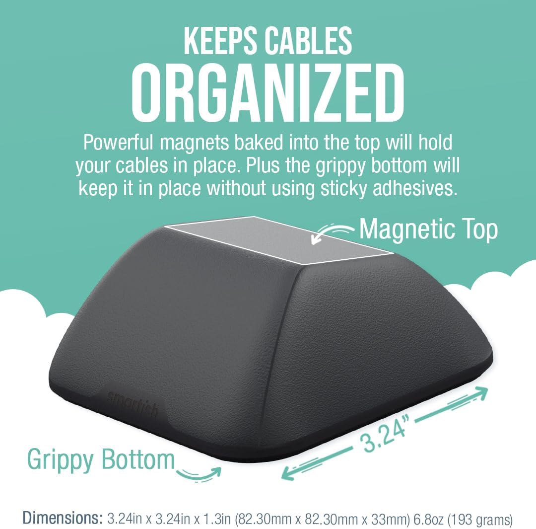 Smartish® Magnetic Cord Holder - Cable Wrangler Organizer with Magnet Clips for Charger Management on Desktop, Nightstand, or Side Table for All Cables, USB-C, Lightning Cables - Black Tie Affair