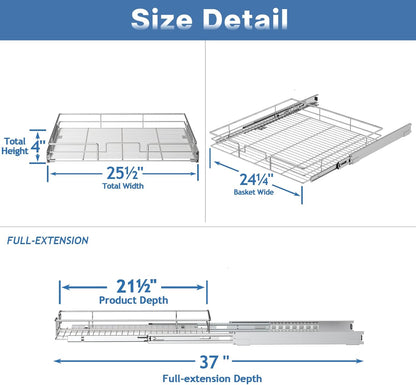 ROOMTEC Pull Out Cabinet Organizer, Cabinet Pull Out Shelves 25½" W x 21½" D, Heavy Duty Cabinet Drawers Slide Out Kitchen Cabinet Organizers Storage Shelf