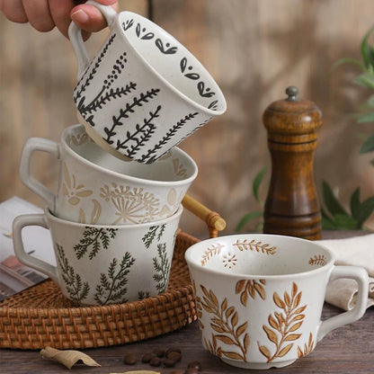 Ceramic Mug Set of 1 With Gold Spoon, 11oz - Vintage Coffee Mug, Pottery Cups for Milk, Latte, Cappuccino, Tea - Porcelain Dishwasher