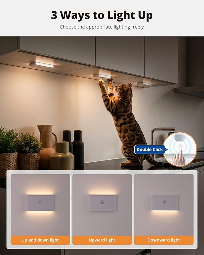 wowatt 3CCT Rechargeable Stair Lights Indoor, White Stairway Lights Indoor with Magnetic Mount, Dimmable Stair Lights Motion Sensor for Stairway, Hallway, Kitchen, Bathroom(8 Packs)