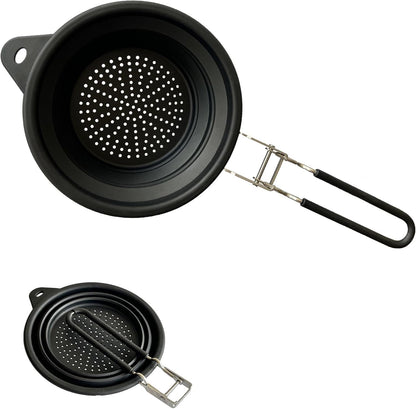 Silicone Collapsible Colander with Handle,Home/RV Kitchen Space Saving Silicone Colander,Drainage of Food,Vegetables,Fruits (Black)