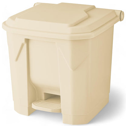 PRO&Family Step-On Trash Can with Lid, Plastic Waste Bin, Foot Pedal Operation (Biege, 8 Gallon)