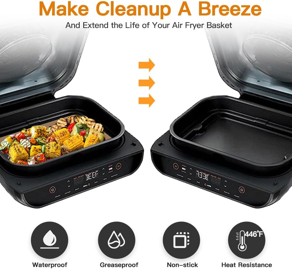 Air Fryer Liners Disposable for Ninja: 150pcs Air Fryer Parchment Paper Liners for Ninja Foodi Smart XL FG551 6-in-1 Indoor Grill Accessories Perforated Rectangle Airfryer Liner Sheets