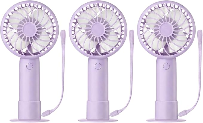 Tujoe 3 Pcs Mini Powerful Handheld Fan 3 Speed Personal Small Portable Rechargeable Fan with Base USB for Women Eyelash Makeup Office Travel Beach Indoor Outdoor (Purple)