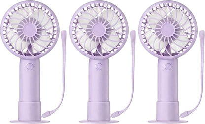 Tujoe 3 Pcs Mini Powerful Handheld Fan 3 Speed Personal Small Portable Rechargeable Fan with Base USB for Women Eyelash Makeup Office Travel Beach Indoor Outdoor (Purple)