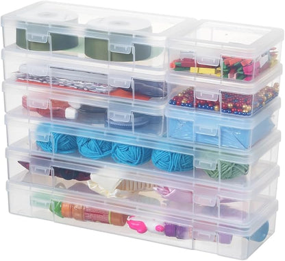 novelinks Plastic Clear Storage Containers for Organizing, Craft Storage Organizers and Stackable Storage Bins with Lids for Pencil Box, Bead, Cookie Cutter, Board Game (3 Small + 3 Medium + 3 Large)