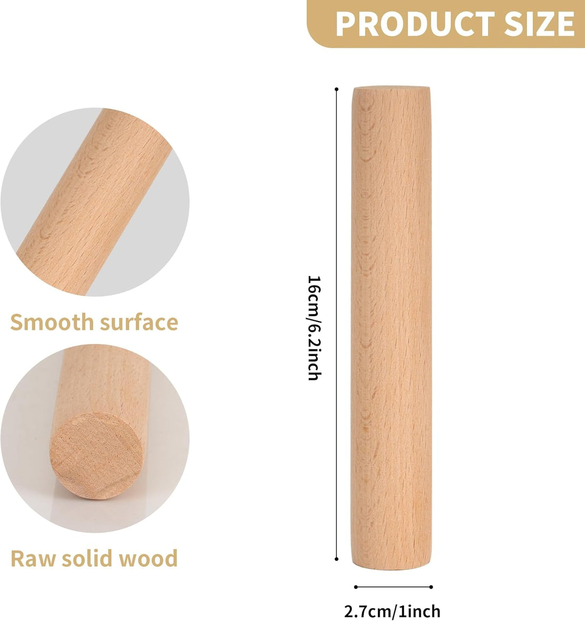 15 Pcs Small Wooden Rolling Pin for Dough, 6 Inch Dumpling Rolling Pin for Baking, Mini Kitchen Wood Rollings Pins for Pizza, Bread, Home Cooking