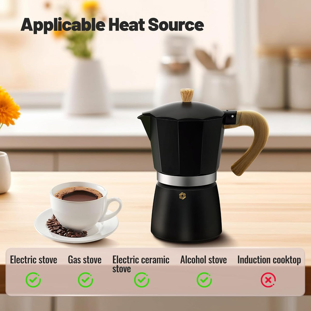 6 Cup Aluminum Moka Pot Classic Stovetop Espresso Coffee Maker 300ml 10oz Coffeemaker Percolator Mocha Pot Greca Coffee Maker Cafe Makers for Italian