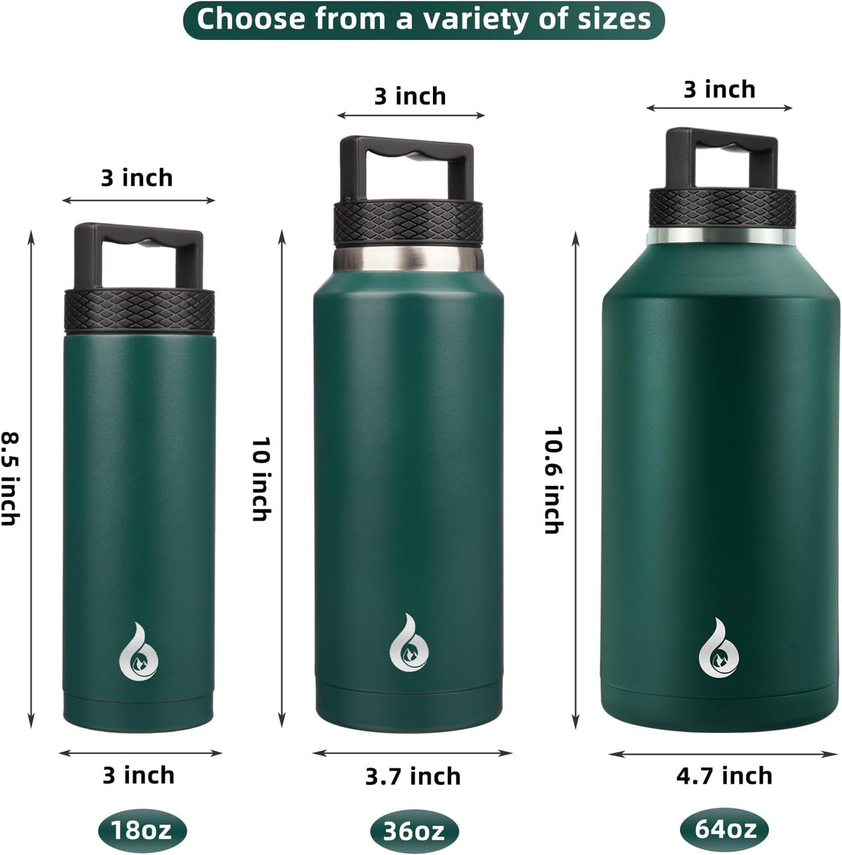 Bjpkpk Insulated Water Bottles, Dishwasher Safe 18 oz Water Bottle with Handle, Leakproof BPA Free Water Jug, Stainless Steel Thermos for Sports