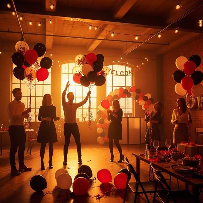 60Pcs Black and Red Balloons Graduation Balloons - 12 Inch Black Red Confetti with Ribbons for 2026 Graduation Decorations for Grad Party Decorations