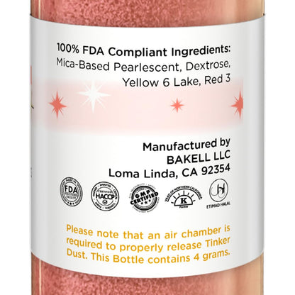 Bakell - Peach Tinker Dust (4g, 1x Mini Spray Pump) Edible Glitter for Food, Desserts, and Beverages!