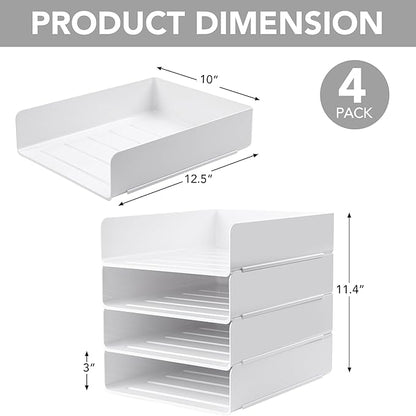 Tiawudi Desk Organizer, Office Organization and Storage, Plastic Letter Tray, Stackable File Organizer for Classroom, Home, Documents, Notes, Folders, Books and Pens, 4 Tier