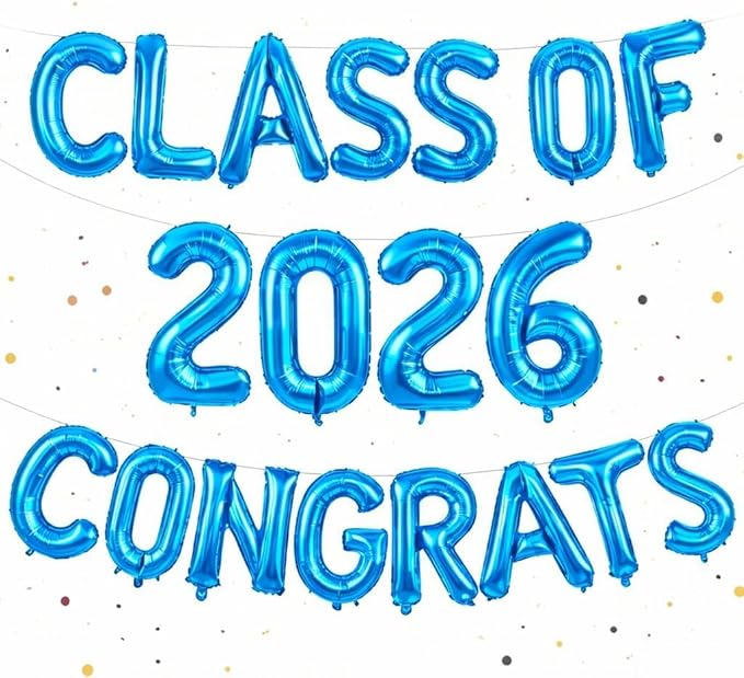 Blue Class of 2026 Congrats Balloons, 2026 Graduation Decorations 16inch Congrats Grad Foil Balloons Banner Sign for Class of 2026 College High School Graduation Prom Party Backdrop Supplies