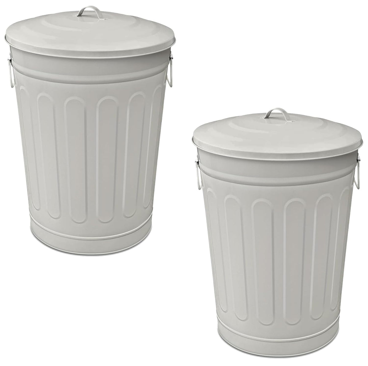 Plexon 13-Gallon Galvanized Steel Round Trash Can with Lid, Indoor and Outdoor Use, Durable Construction, Retro Design, Stylish Beige 2 Pack