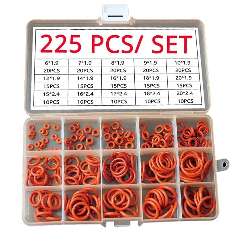 Silicone Rubber O-Ring Assortment Kit 225 Pieces 15 Sizes Metric VMQ Sealing Gasket Set for Cup Lids, Coffee Maker, Brewing Fitting, Washer, Filter