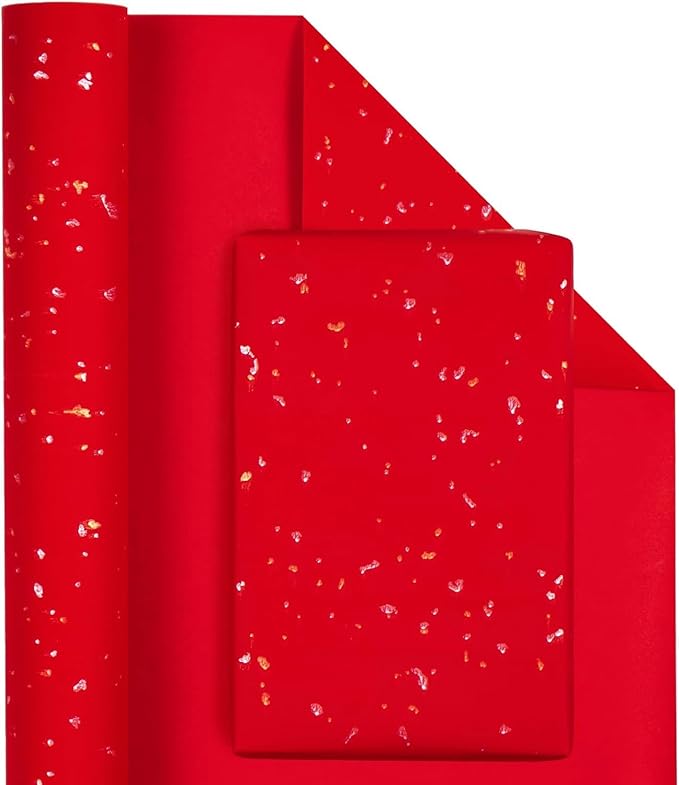 MAYPLUSS Gift Wrapping Paper Roll - 17Inch x 16.5Feet - Elegant Red Gold Foil Design Shiny Flakes Silky Touch Thick Matte Gift Wrap Paper for Christmas, Wedding, Birthday, Holiday,Celebrations