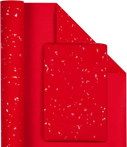 MAYPLUSS Gift Wrapping Paper Roll - 17Inch x 16.5Feet - Elegant Red Gold Foil Design Shiny Flakes Silky Touch Thick Matte Gift Wrap Paper for Christmas, Wedding, Birthday, Holiday,Celebrations