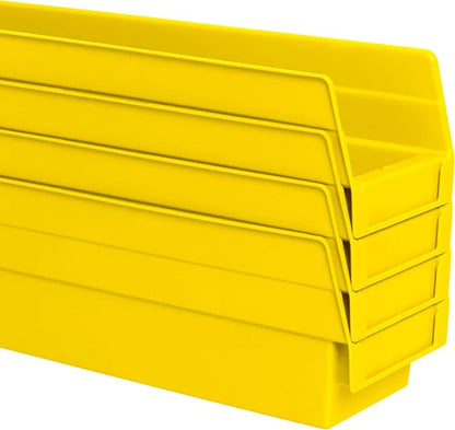 Akro-Mils 30128 Plastic Shelf Bins, Heavy Duty Storage Bins for Garage, Closet, and Drawer Organization, 18-Inch x 4-Inch x 4-Inch, Yellow, 12-Pack