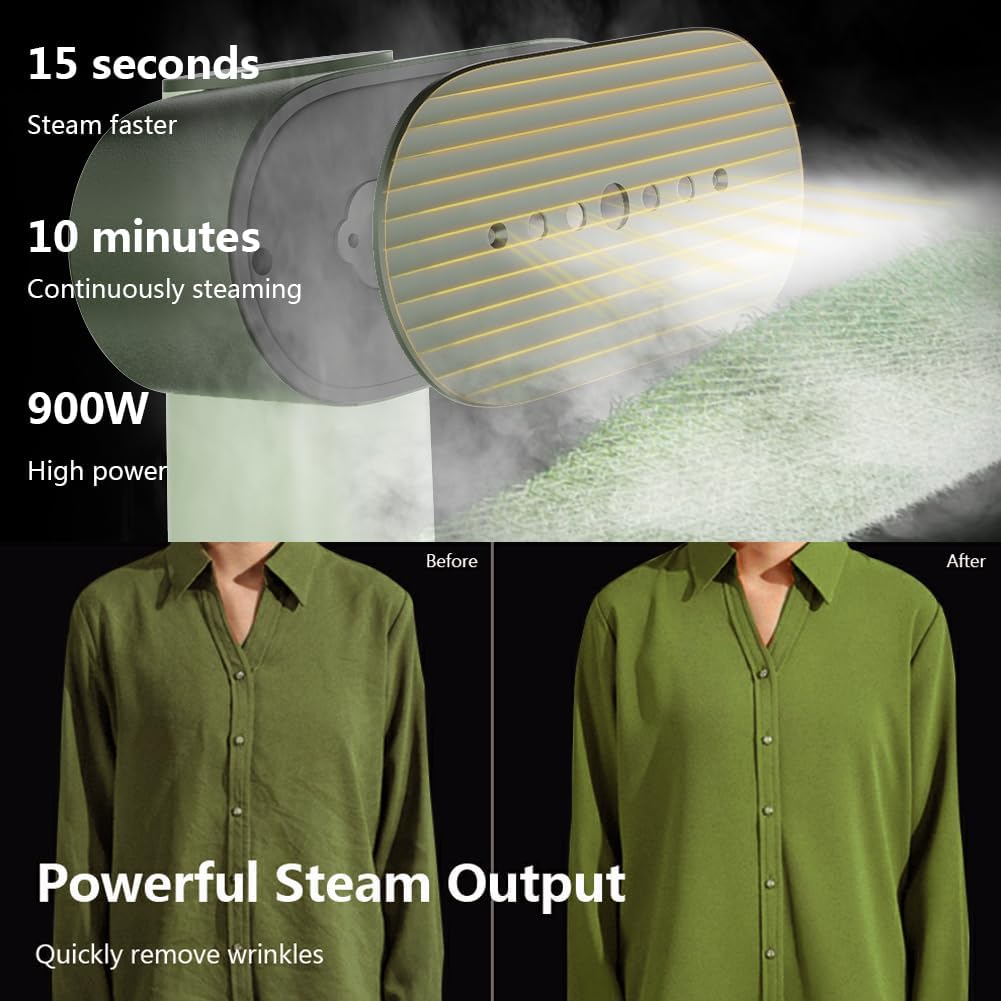 G6 Steamer for Clothes Portable 2-in-1 Travel Iron for Clothes, Just 0.7lbs Lightly, 10 Minutes of Continuous Steam, 900W Light Steamer for travel and home (green)
