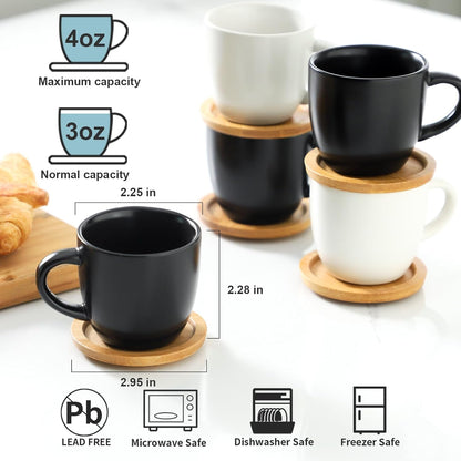 Hasense 4 OZ Espresso Cups and Saucers Set of 6, Demitasse Cups with Handle for Latte, Cappuccino, Cafe Mocha and Tea