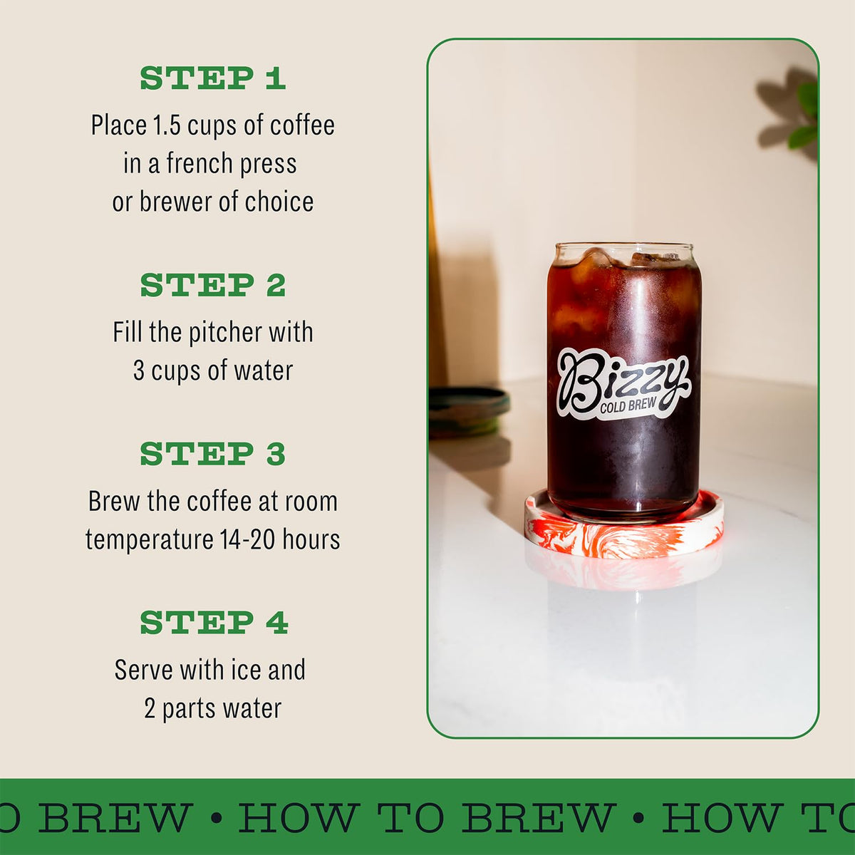Bizzy Organic Cold Brew Coffee, Espresso Blend, Coarse Ground Coffee, Medium-Dark Roast, Micro Sifted, Specialty Grade, 100% Arabica, 1 LB