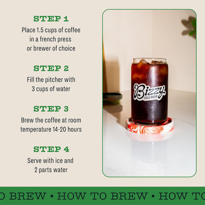 Bizzy Organic Cold Brew Coffee, Espresso Blend, Coarse Ground Coffee, Medium-Dark Roast, Micro Sifted, Specialty Grade, 100% Arabica, 1 LB