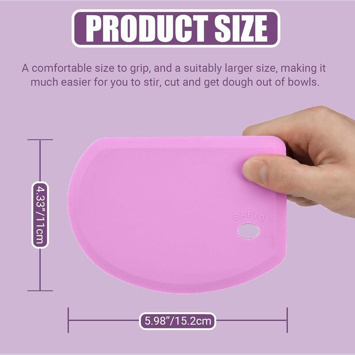 Sapid Silicone Bowl Scraper Flexible Curved Edge (5.98"×4.3"), Food Grade Bench Dough Scraper for Baking Sourdough Bread, Cake, Fondant Icing