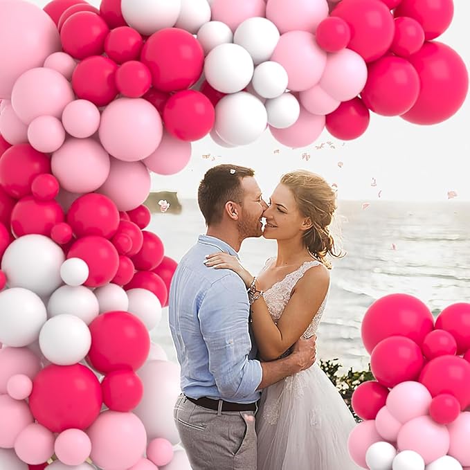 Hot Pink White Balloon Garland Arch Kit, 122PCS Rose Red White Light Pink Balloons for Girl Birthday Wedding Anniversary Bachelorette Engagement Mean Girls Party Decoraion…